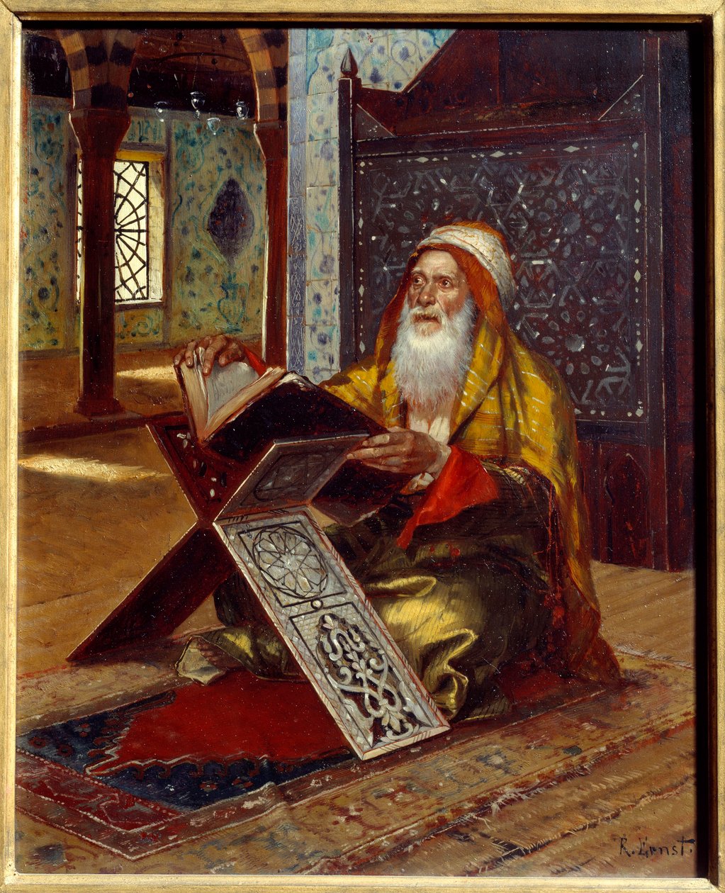 Stůl Imám, který čte Korán. Obraz Rudolpha (nebo Rudolpha) Ernsta (1854-1932) 19. století Nantes, Musee des Beaux Arts od Rudolphe Ernst