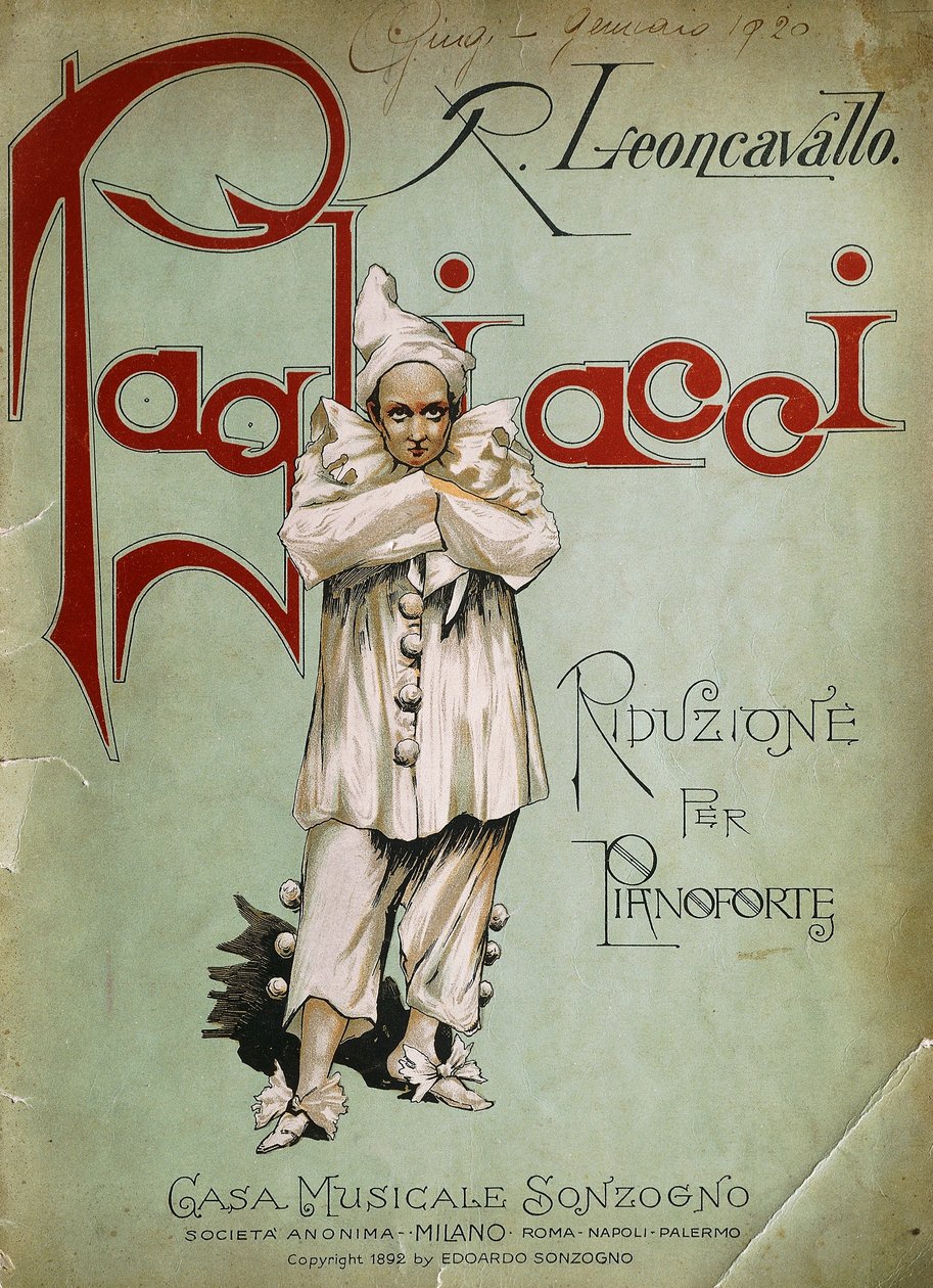 Titulní strana Piano redukce pro Komedianti od Ruggero Leoncavallo