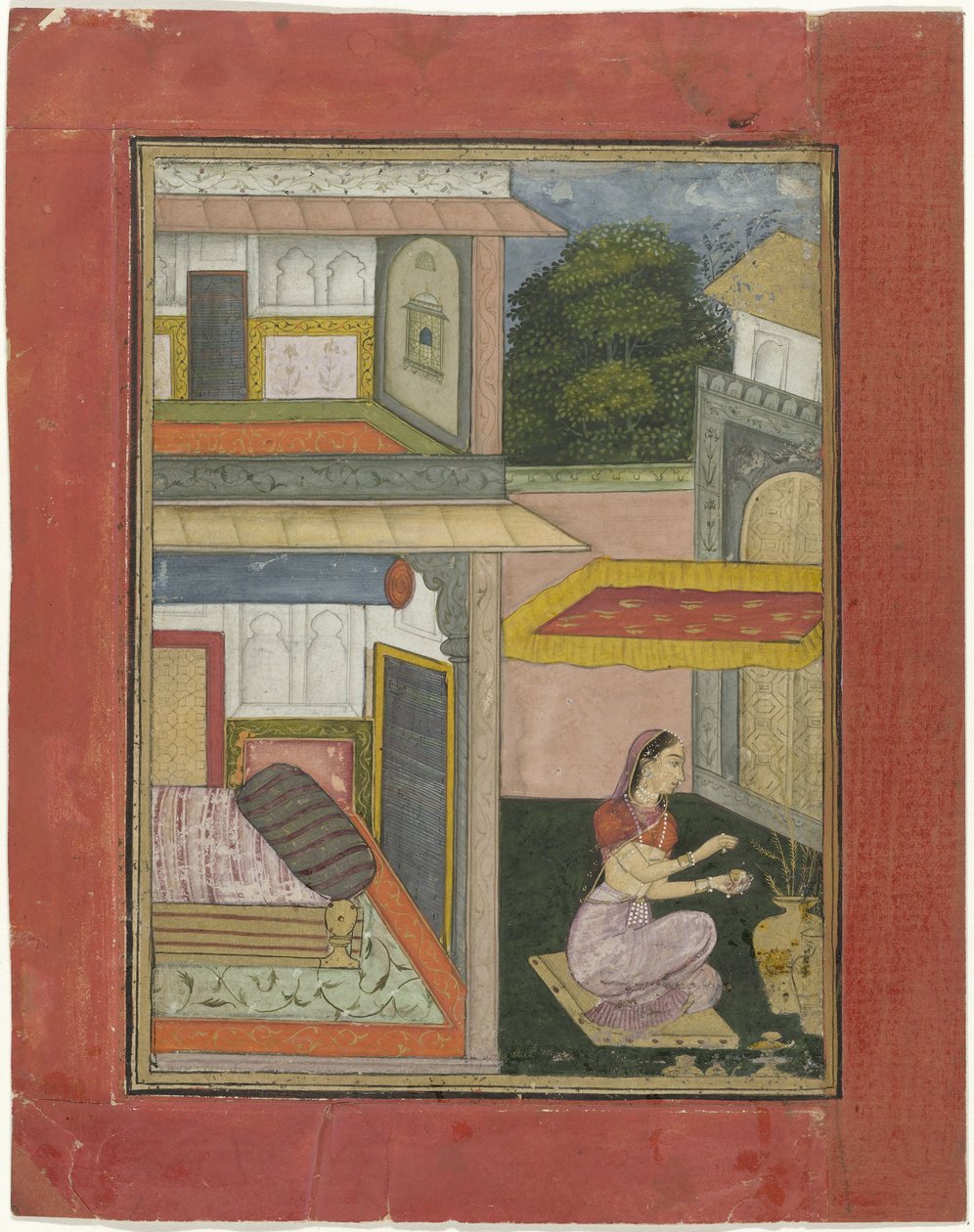 Gunakari Ragini, žena sedící na nádvoří paláce od Rukn ud din (attributed to)