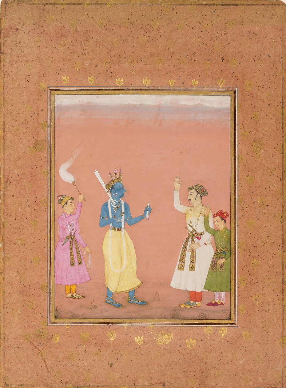 Hrdina, kterého vítají princové, ilustrující hudební režim Kanada Ragini, c1680 od Ruknuddin