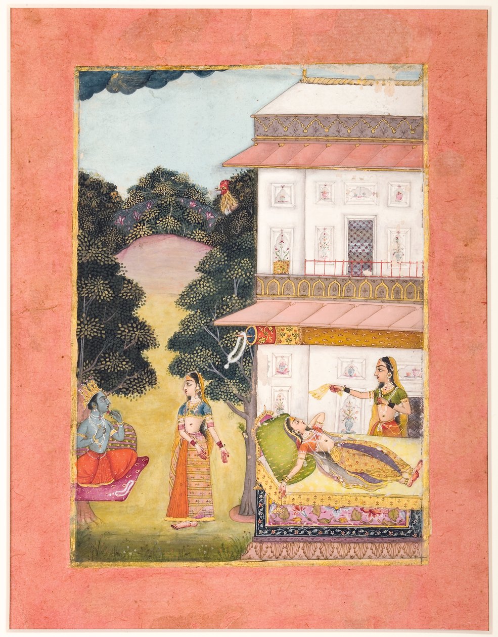 Radha pines, 1685 (neprůhledné wc a zlato na papíře) od Ruknudin of Bikaner