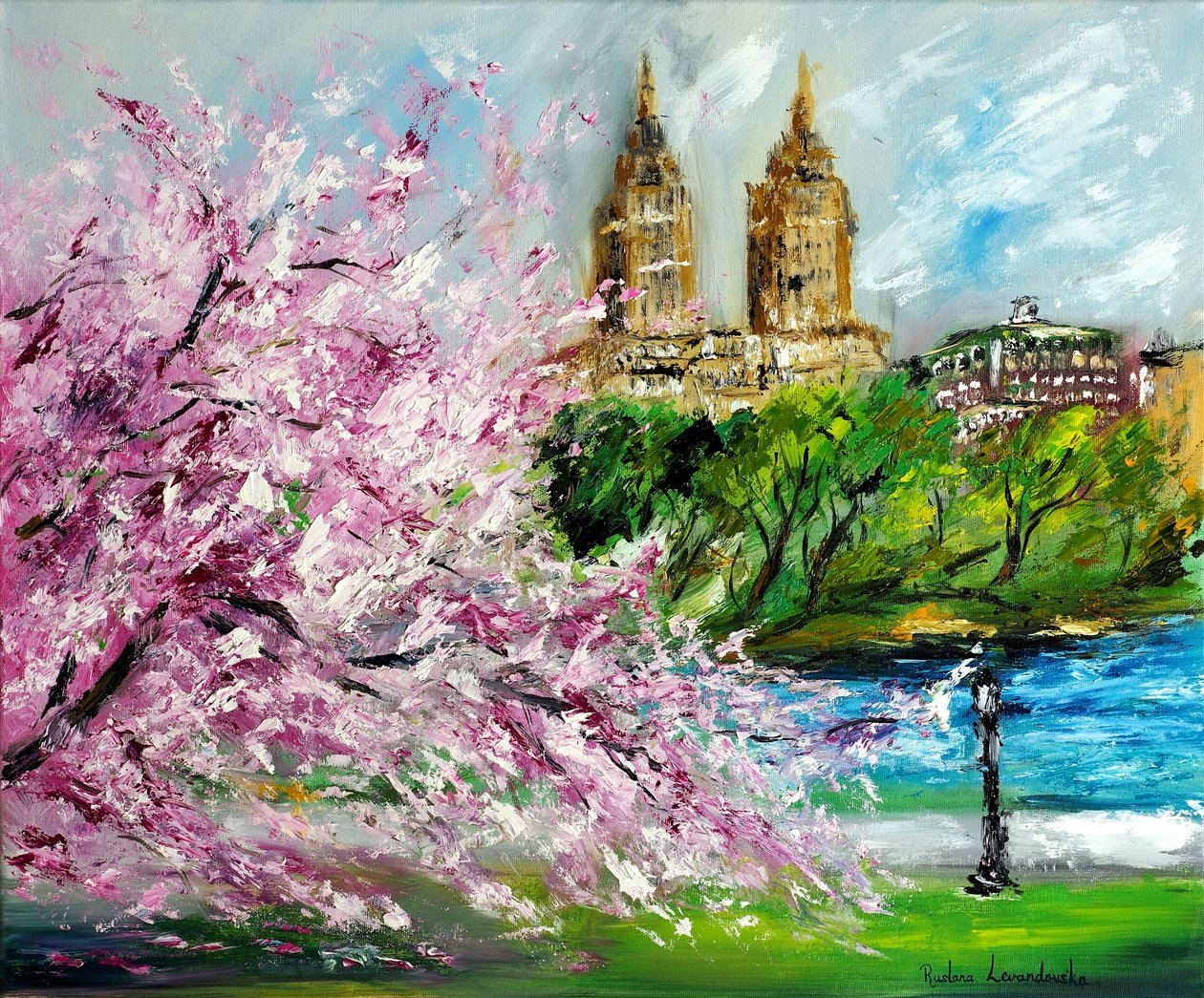Cherry Blossoms at Central Park New York, 2022 (olej na plátně) od Ruslana Levandovska