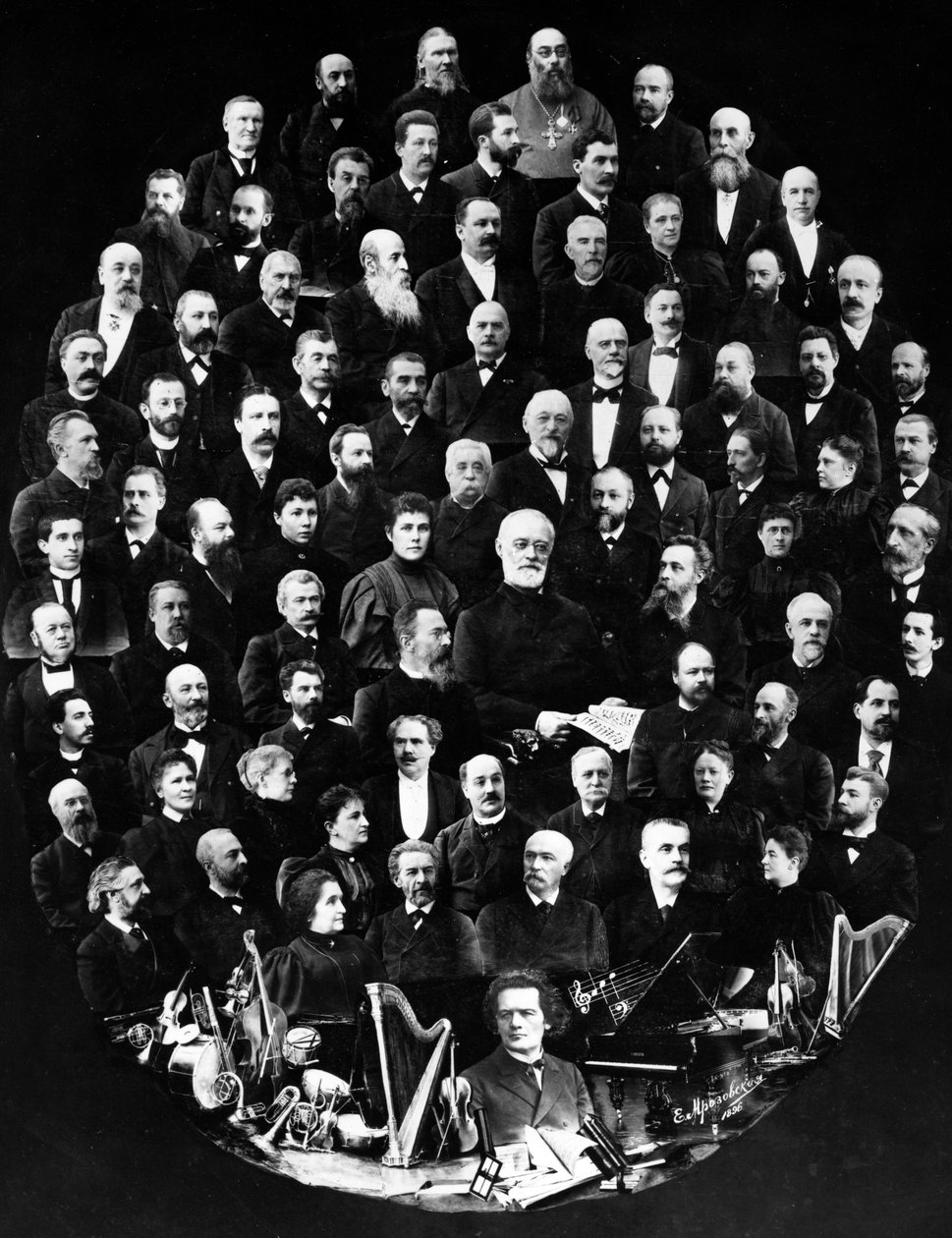 Sestřih portrétů učitelů Petrohradské konzervatoře, nejstarší ruské hudební akademie, 1896 od Russian Photographer