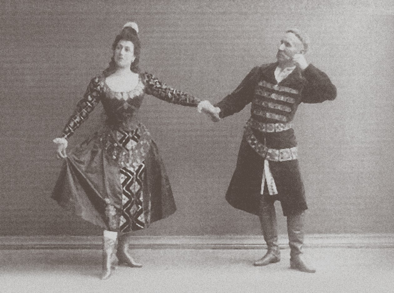 Julie a Felix Kschessinští v mazurce (polský tanec) v původním IvanovověPetipově Labutím jezeře, 1895 od Russian Photographer