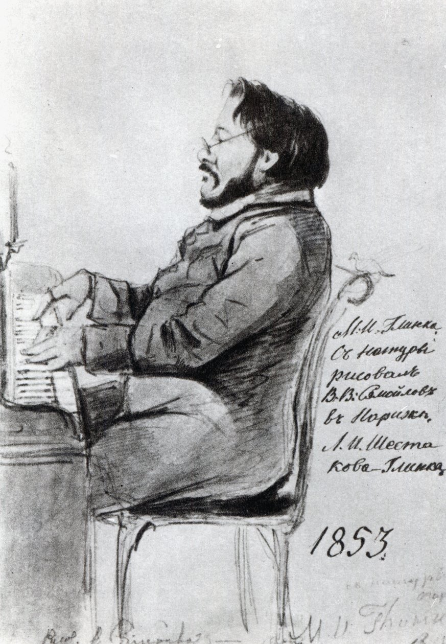 Michail Glinka, 1853 (pero a inkoust s mytím na papíře) od Russian School