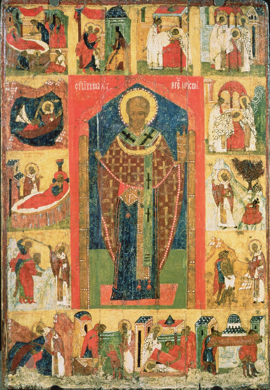 Mikuláš z Mohajska s výjevy z jeho života (tempera na panelu) od Russian School