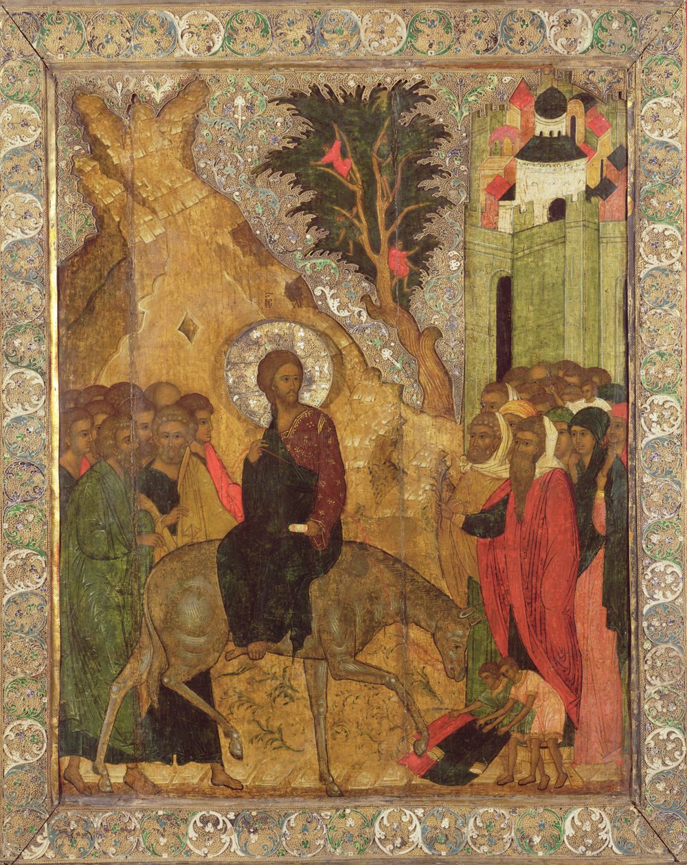 Vjezd do Jeruzaléma, Moskevská škola (tempera na desce) od Russian School
