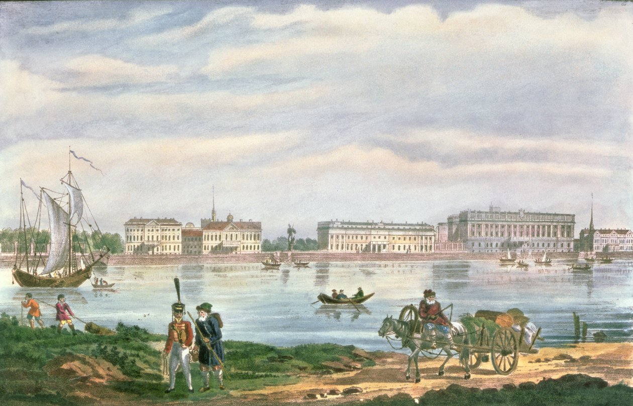 Mramorový palác a Něvské nábřeží v Petrohradě, 1822 od Russian School