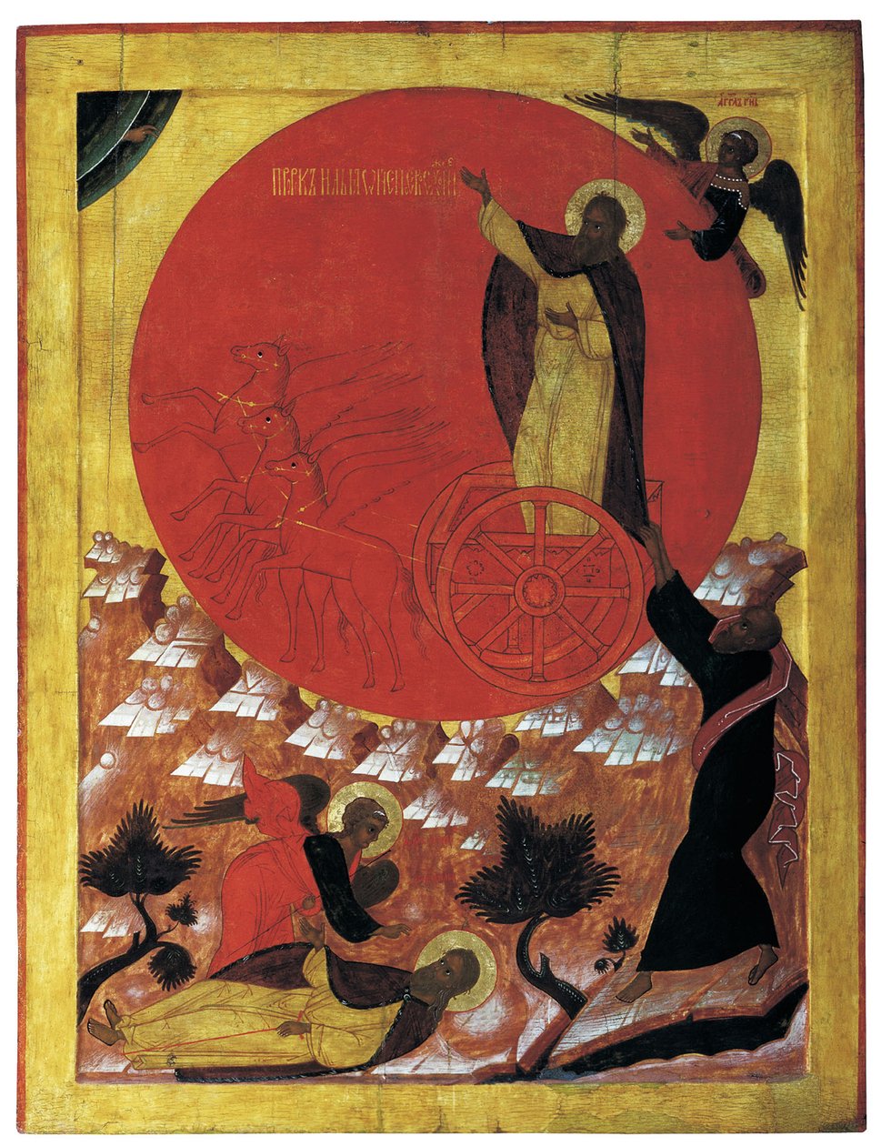 Prorok Eliáš a ohnivý vůz, kolem 1570 (tempera na panelu) od Russian School