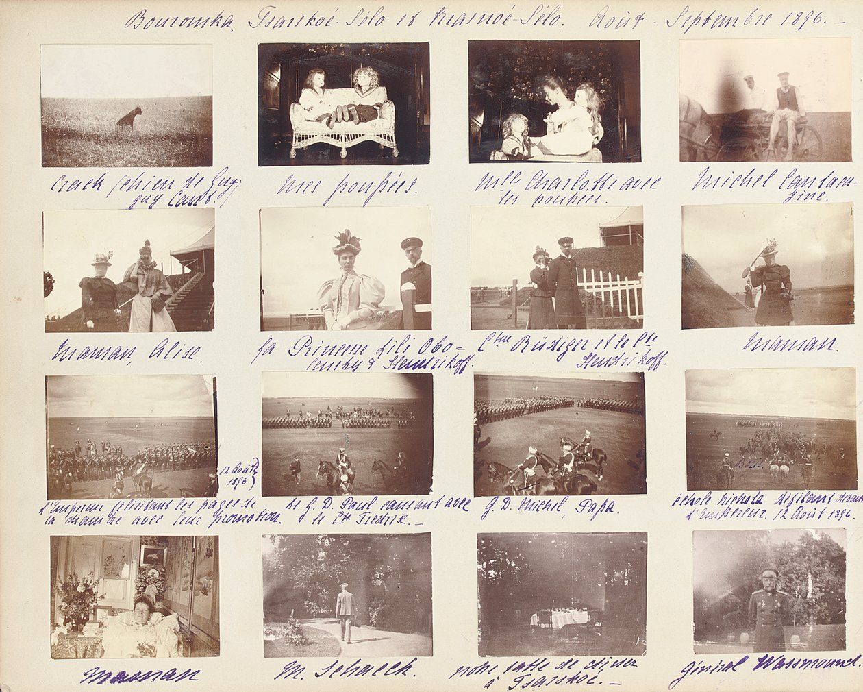 Ruská císařská rodina, stránka z alba fotografií, cca 1897-99 (černobílá fotografie) (viz také 487673-80) od Russian Photographer