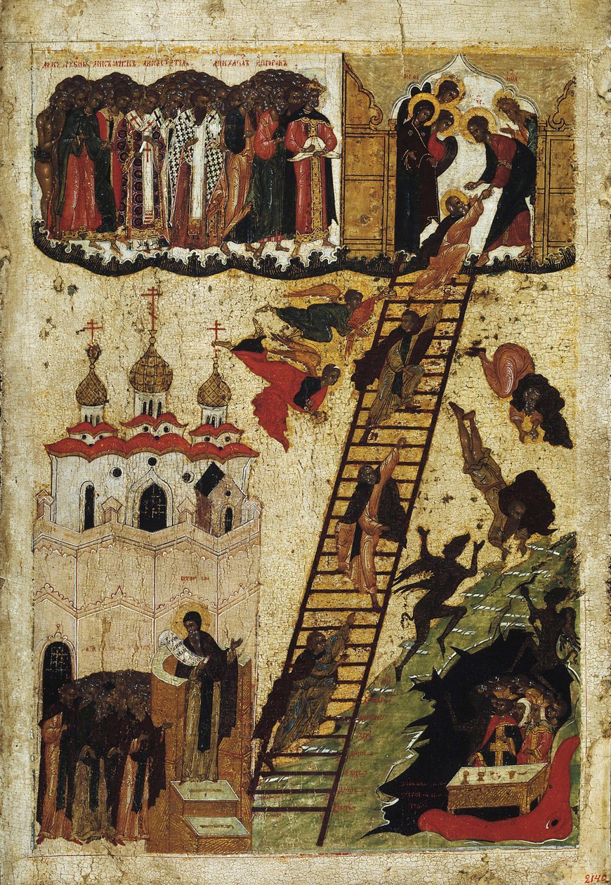 Nebeský žebřík St. John Climacus (tempera na panelu) od Russian School