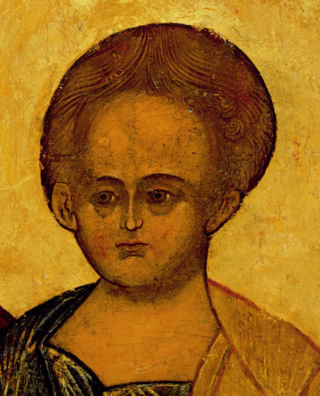 Ikona zobrazující hlavu Krista, cca 1550 (tempera a plátek zlata na panelu) (detail 314500) od Russian School