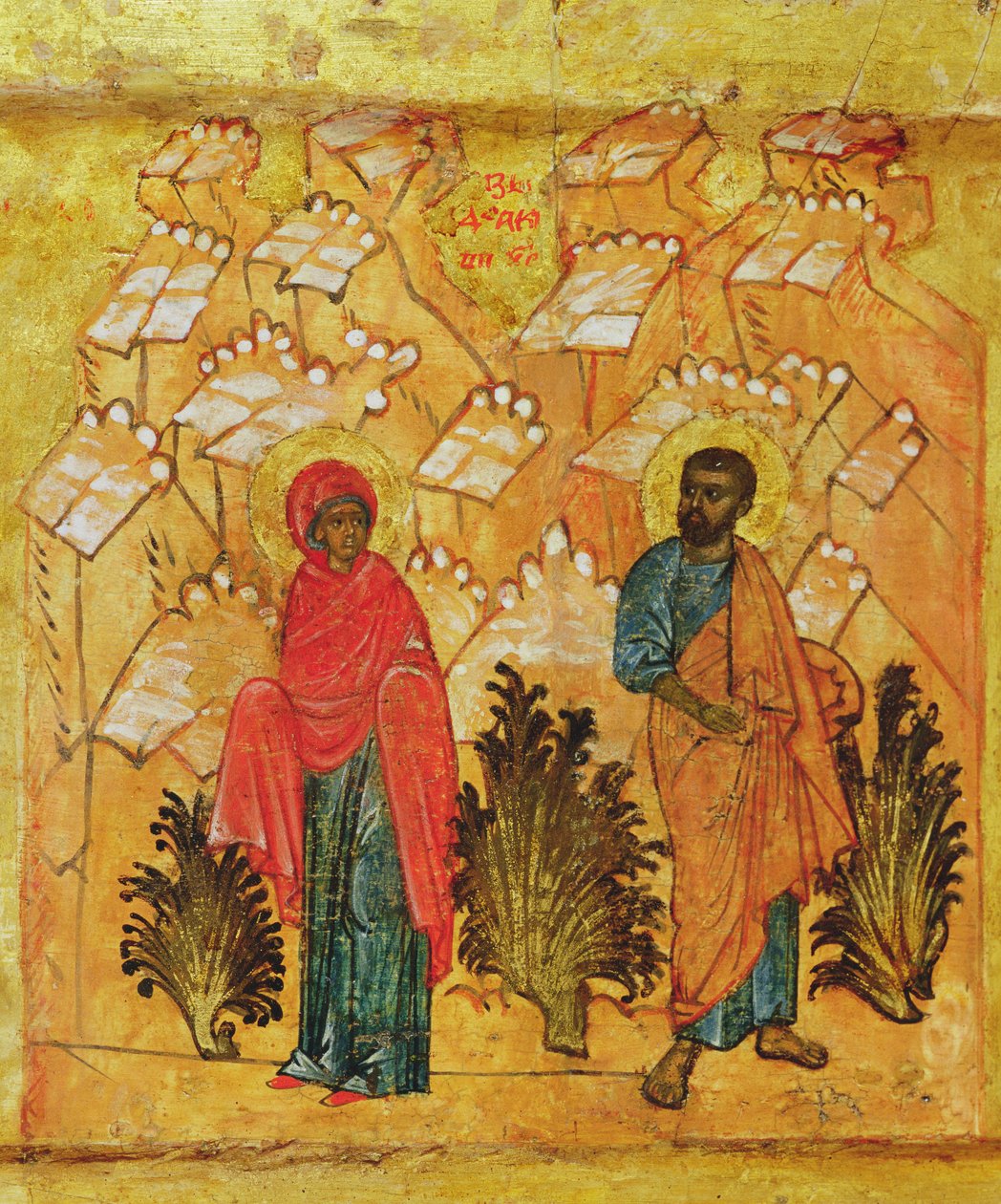 Ikona zobrazující Pannu Marii a Josefa, kolem 1550 (tempera a plátkové zlato na panelu) (detail 314500) od Russian School
