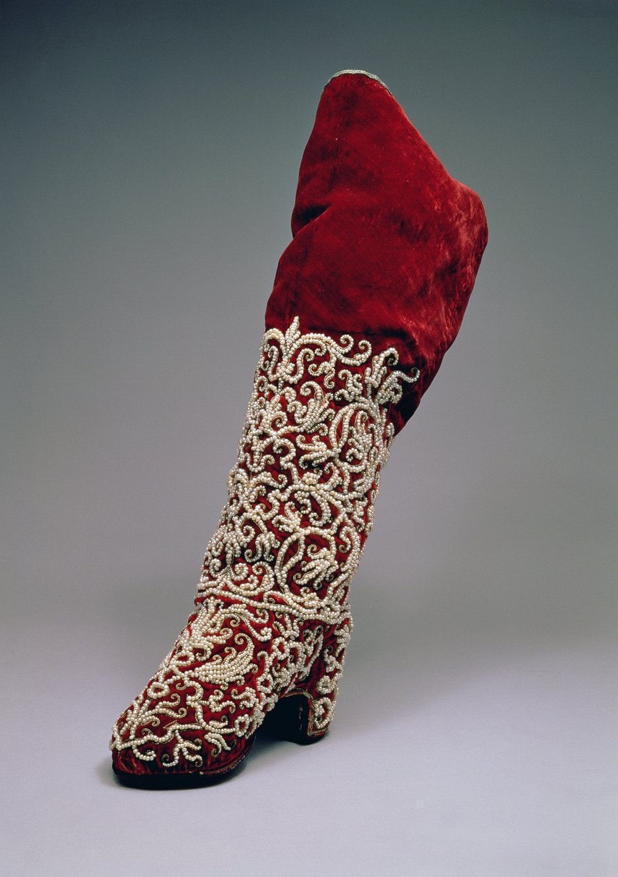 Dámské boty, 1650-1700 (kůže a samet s perlami) od Russian School