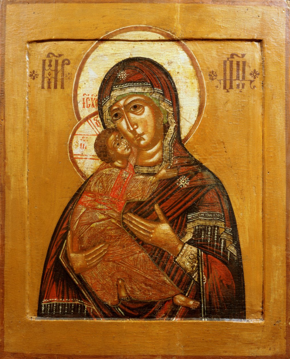 Matka Boží Vladimírova, ikona ze severozápadního Ruska, konec 17. století (tempera na panelu) od Russian School