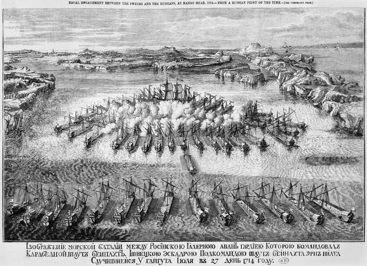 Námořní bitva mezi Švédy a Rusy u Hango Head, 1714 od Russian School