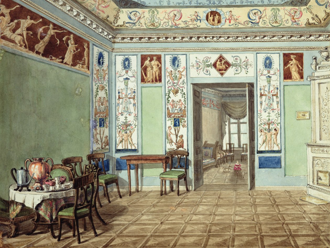 Neoklasická etruská snídaňová místnost, 1820 (Wc na papíře) od Russian School