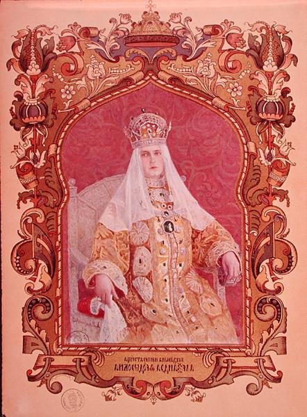 Portrét carevny Alexandry Fjodorovny (1872-1918) v tradičním korunovačním oděvu, kolem roku 1894 (viz také 173581) od Russian School