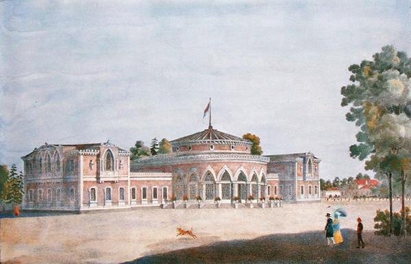Nádraží a francouzská restaurace v parku Catherine, 1824 od Russian School