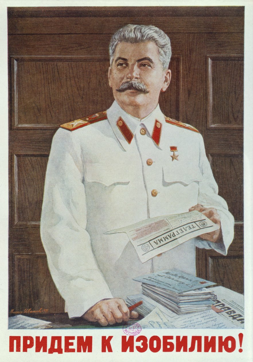 Sovětský plakát Stalina čtecího telegram, 1949 od Russian School