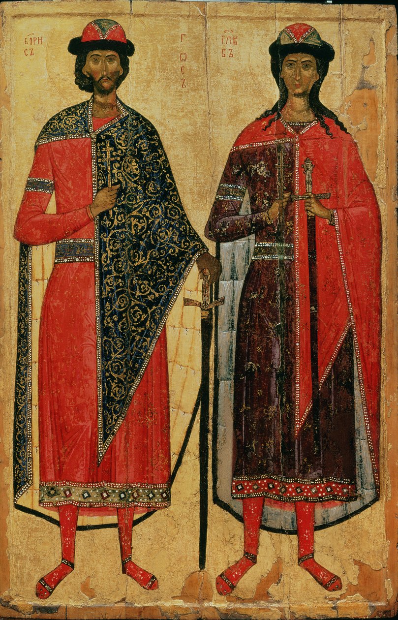 St. Boris a St. Gleb, ruská ikona, Moskevská škola, 14. století (tempera na panelu) od Russian School