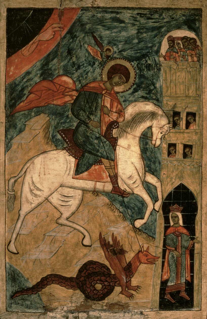 Svatý Jiří a drak, ruská ikona z Vologdy, 15. století (tempera na panelu) od Russian School