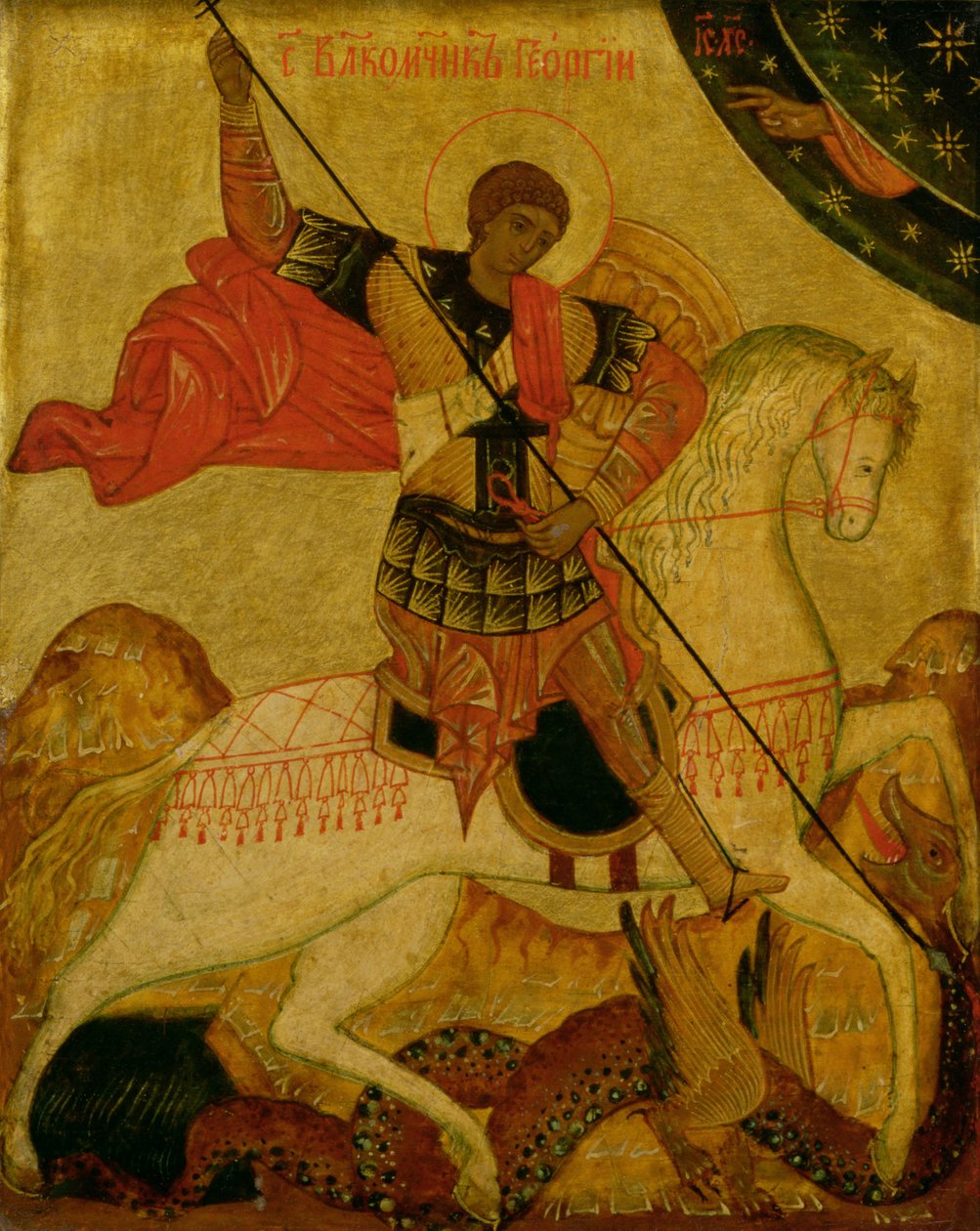 Svatý Jiří zabíjející draka (tempera na panelu) od Russian School