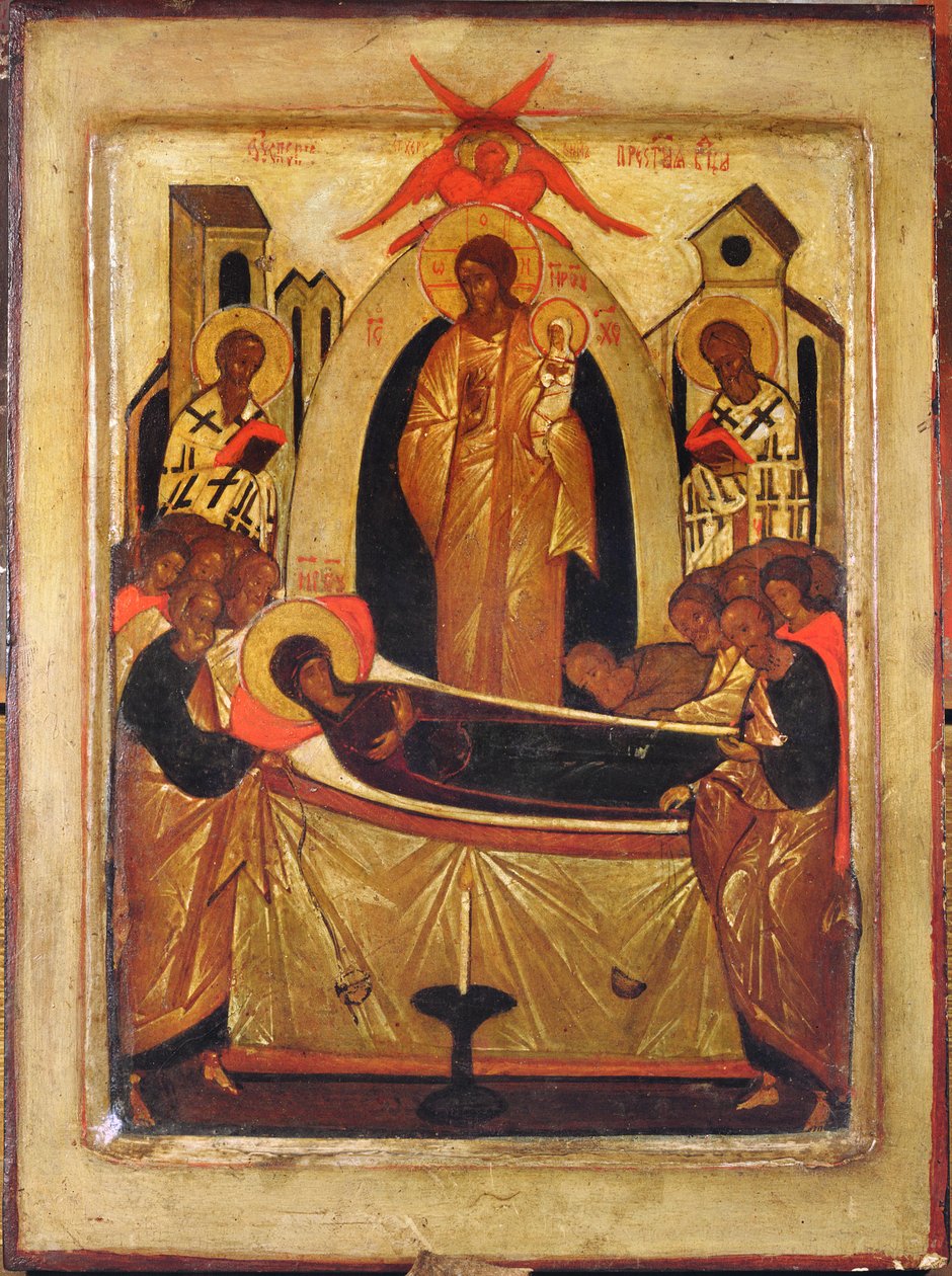 Usnutí Panny Marie (tempera a plátkové zlato na panelu) od Russian School