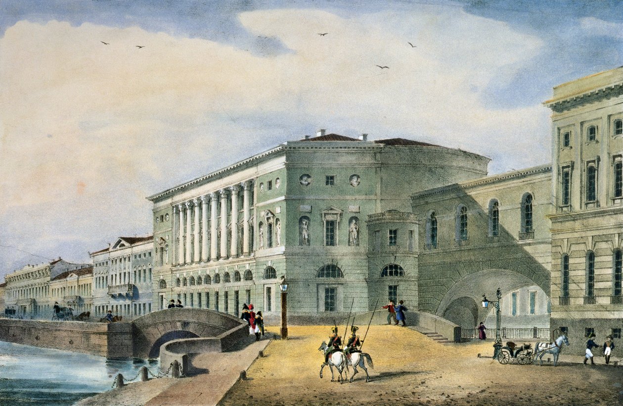 Divadlo Ermitáž při pohledu z Vassily Island, 1822 od Russian School