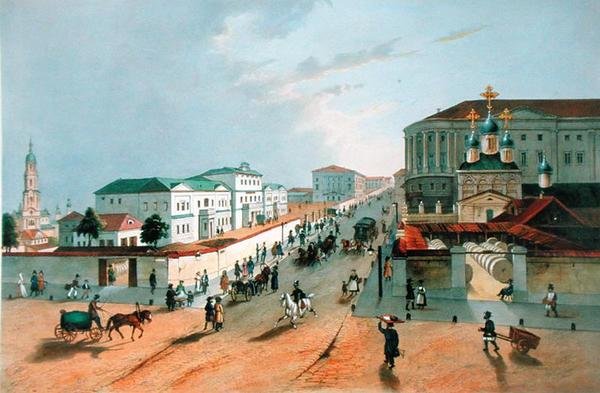 Císařský poštovní úřad v Moskvě, rytina A. Müllera, 40. léta 19. století od Russian School