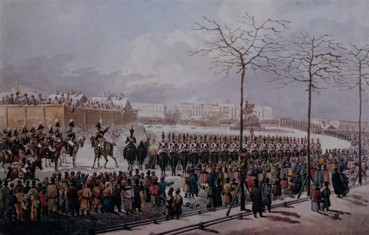 Povstání děkabristů na náměstí Senátu v Petrohradě dne 14. prosince 1825 (wc na papíře) od Russian School