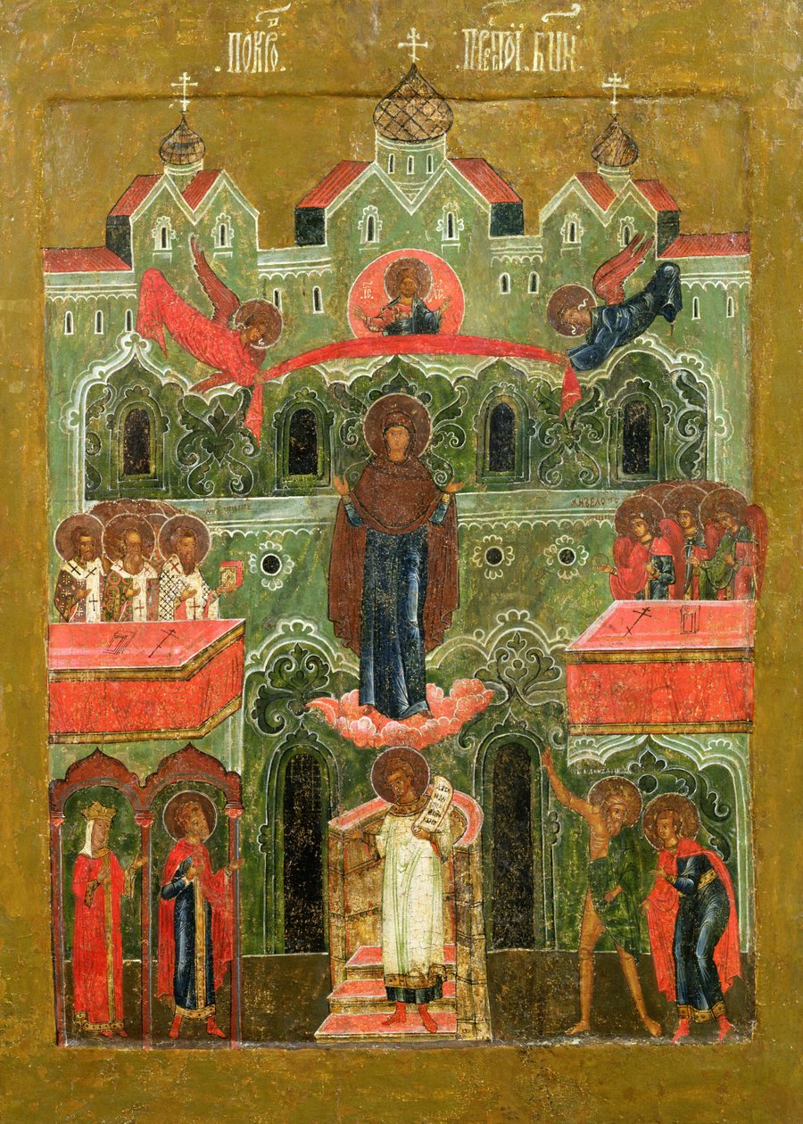Pokrov (Přímluva Matky Boží) (tempera na panelu) od Russian School