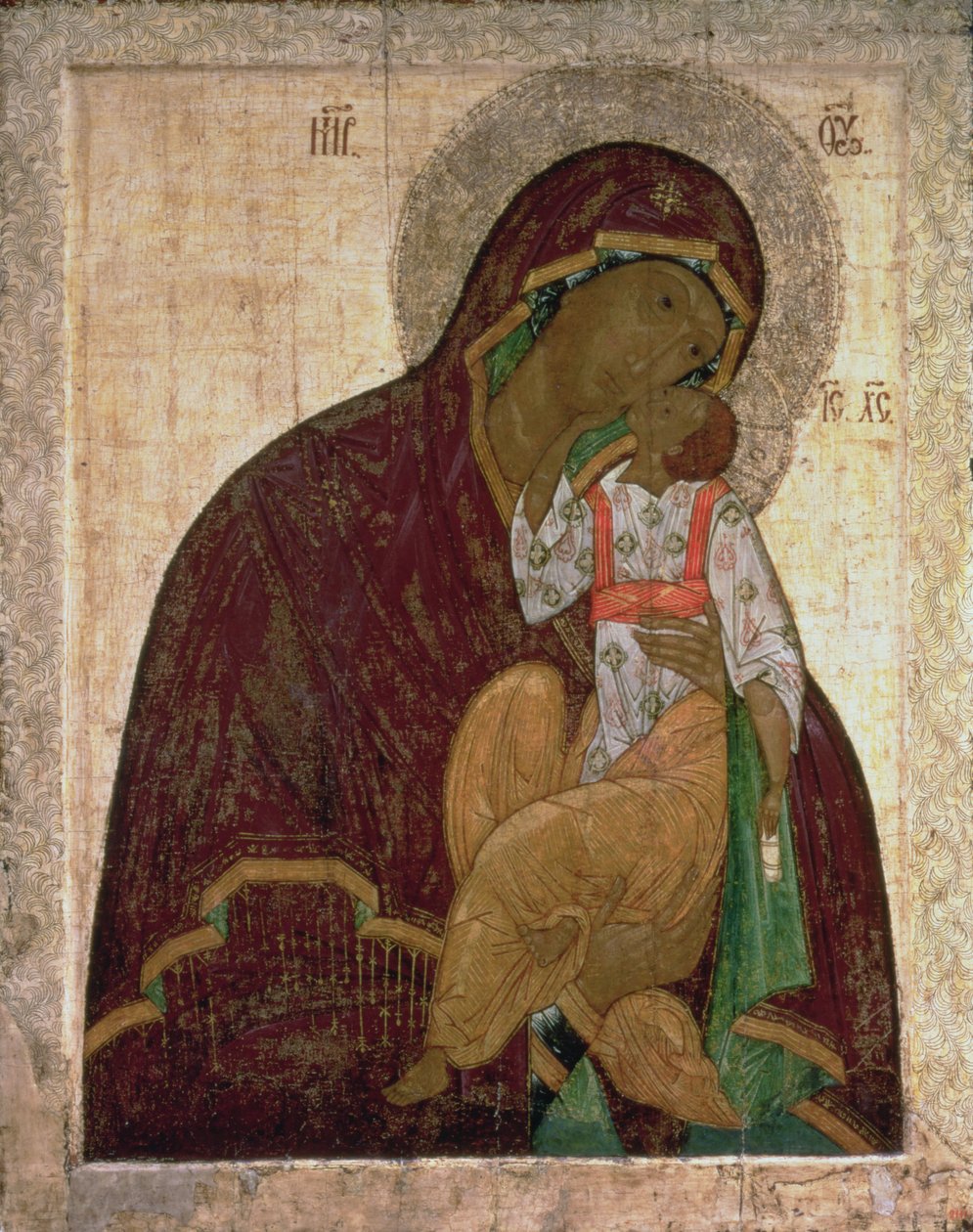 Yakhroma Madona pokory, ruská ikona, možná škola Pskov (tempera na panelu) od Russian School