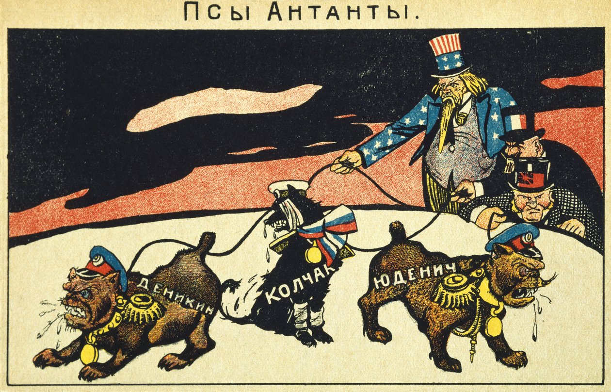 Kapitalisté vypouštějí své psy, Bolševický propagandistický manifest, Ruská revoluce, Rusko, 20. století (lept) od Russian School
