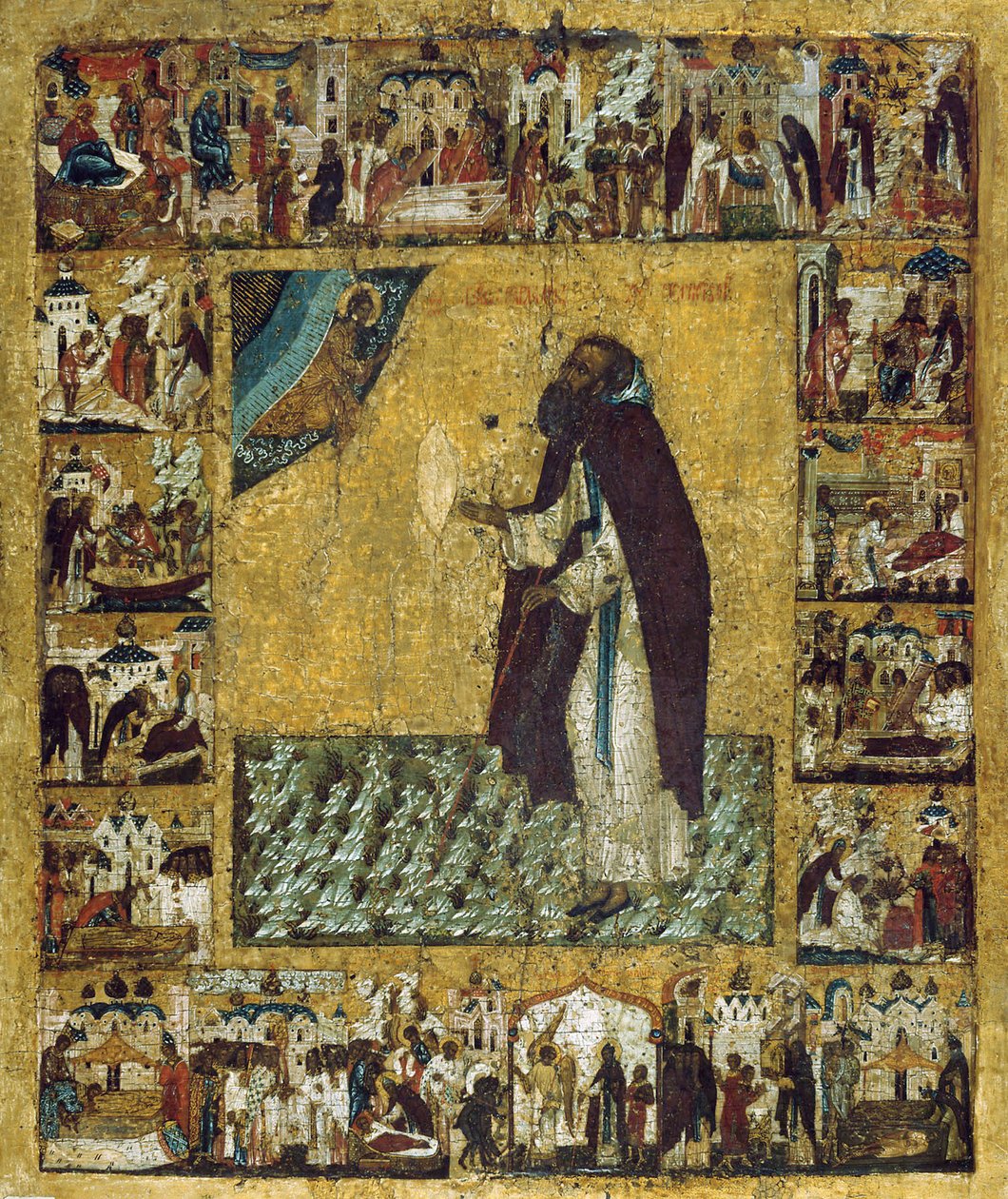 Svatý Barlaam z Khutynu s výjevy z jeho života, 60. léta 16. století. od Russian icon.