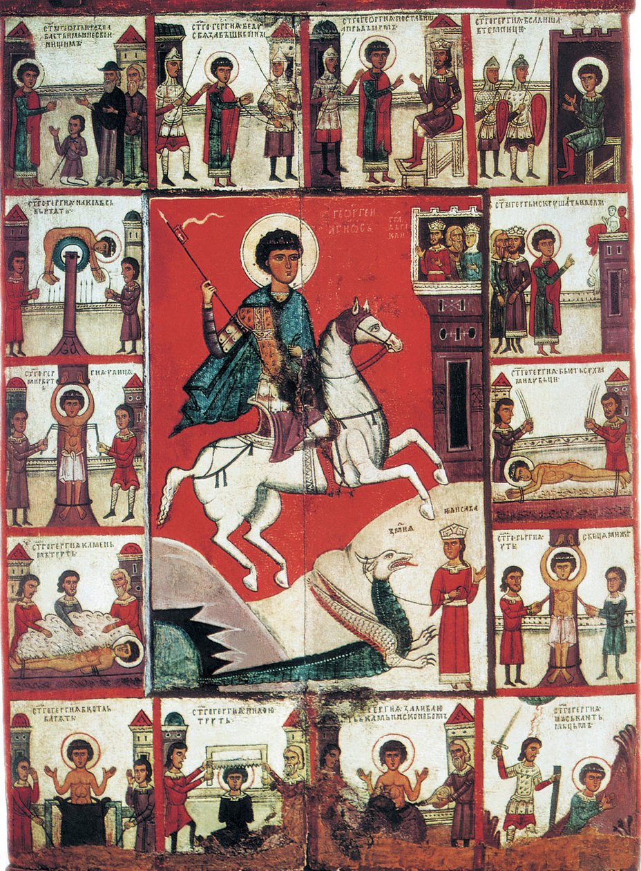 Svatý Jiří s výjevy z jeho života, 14. století. od Russian icon.