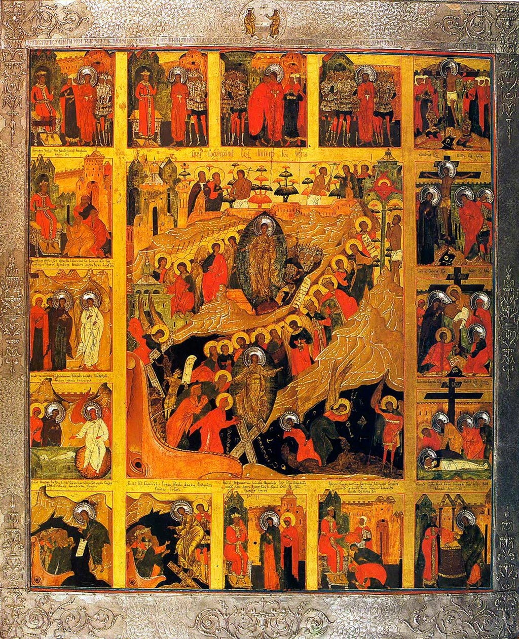 Sestup do pekla se scénami Umučení Krista, 16. století. od Russian icon.