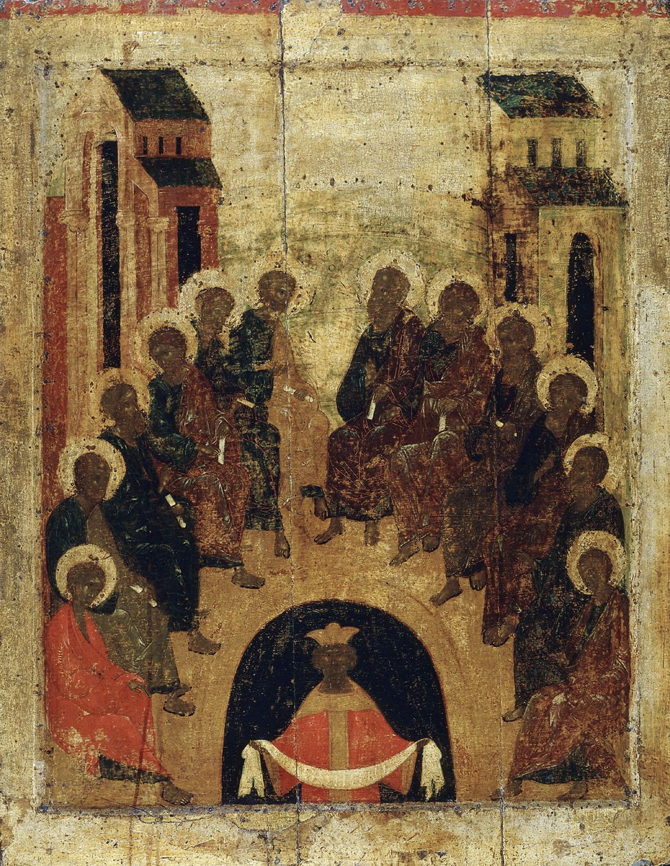 Sestoupení Ducha svatého na apoštoly, c1410. od Russian icon.