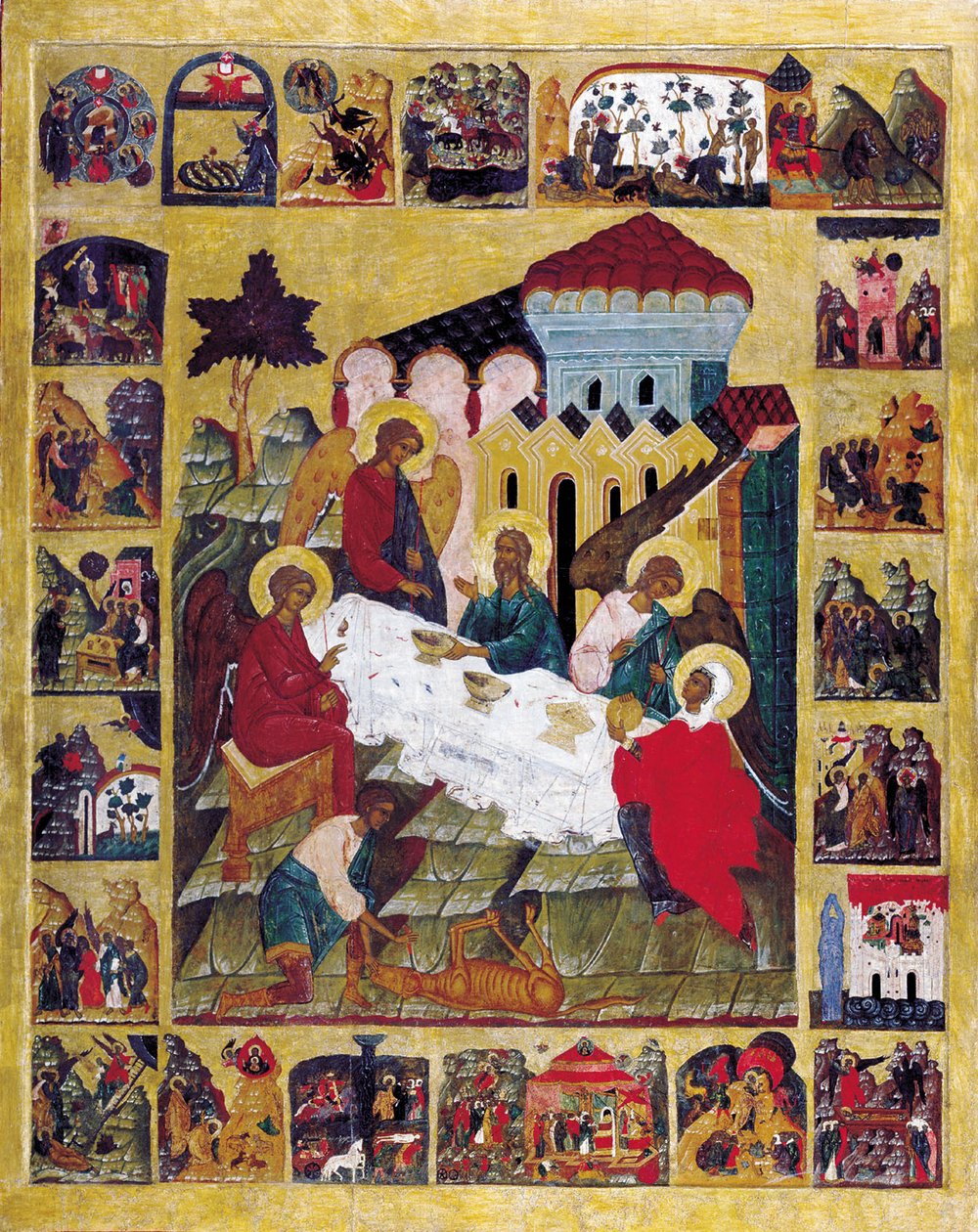 Trojice Starého zákona se scénami z Genesis, c1580. od Russian icon.