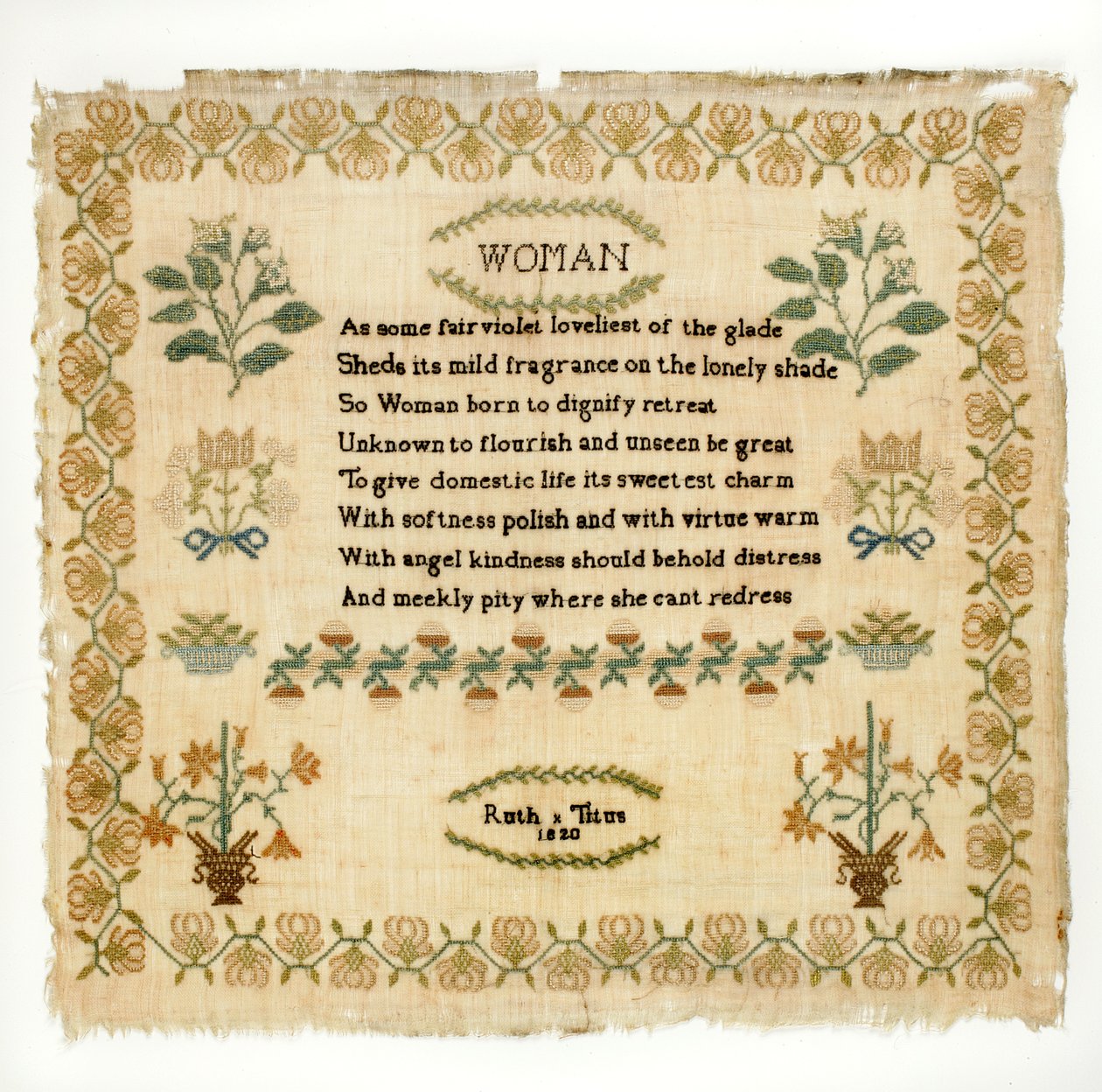 Vzorník veršů, 1820 (hedvábí na plátně) od Ruth Titus