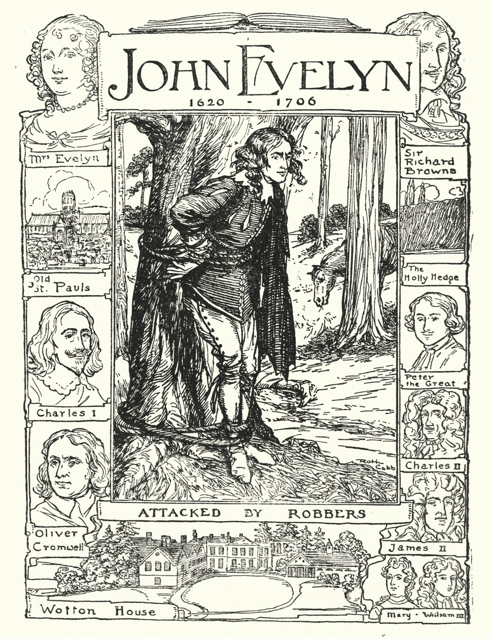 John Evelyn napaden lupiči (litografie) od Ruth Cobb