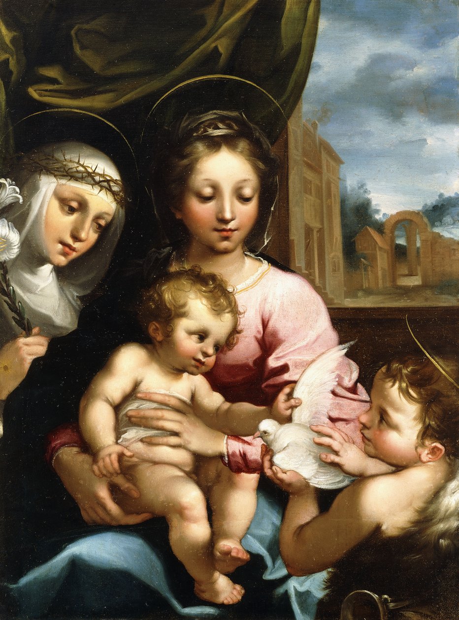 Madona s dítětem se svatým Janem Křtitelem a svatou Kateřinou Sienskou, kolem 1597-1612 od Rutilio Manetti