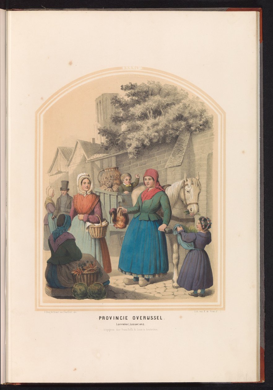 Tradiční kostým Lonneker a Losser v Overijssel, 1857 Provincie Overijssel. Lonneker, Losser atd. / XXXIV (název na objektu) od Ruurt de Vries
