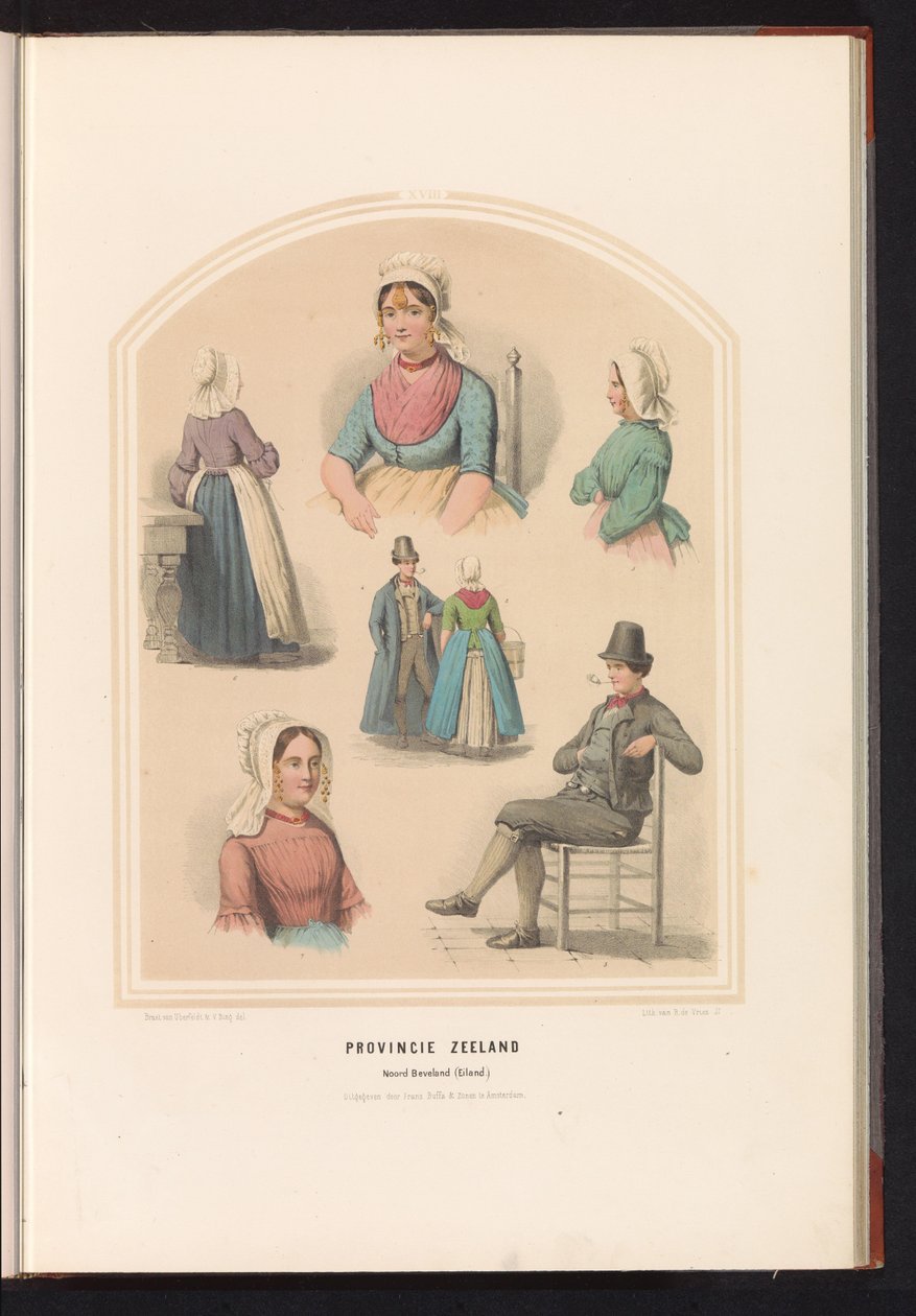 Tradiční kostým Noord-Beveland na Zélandu, 1857 Provincie Zeeland. Noord Beveland (ostrov) / XVIII (název na objektu) od Ruurt de Vries