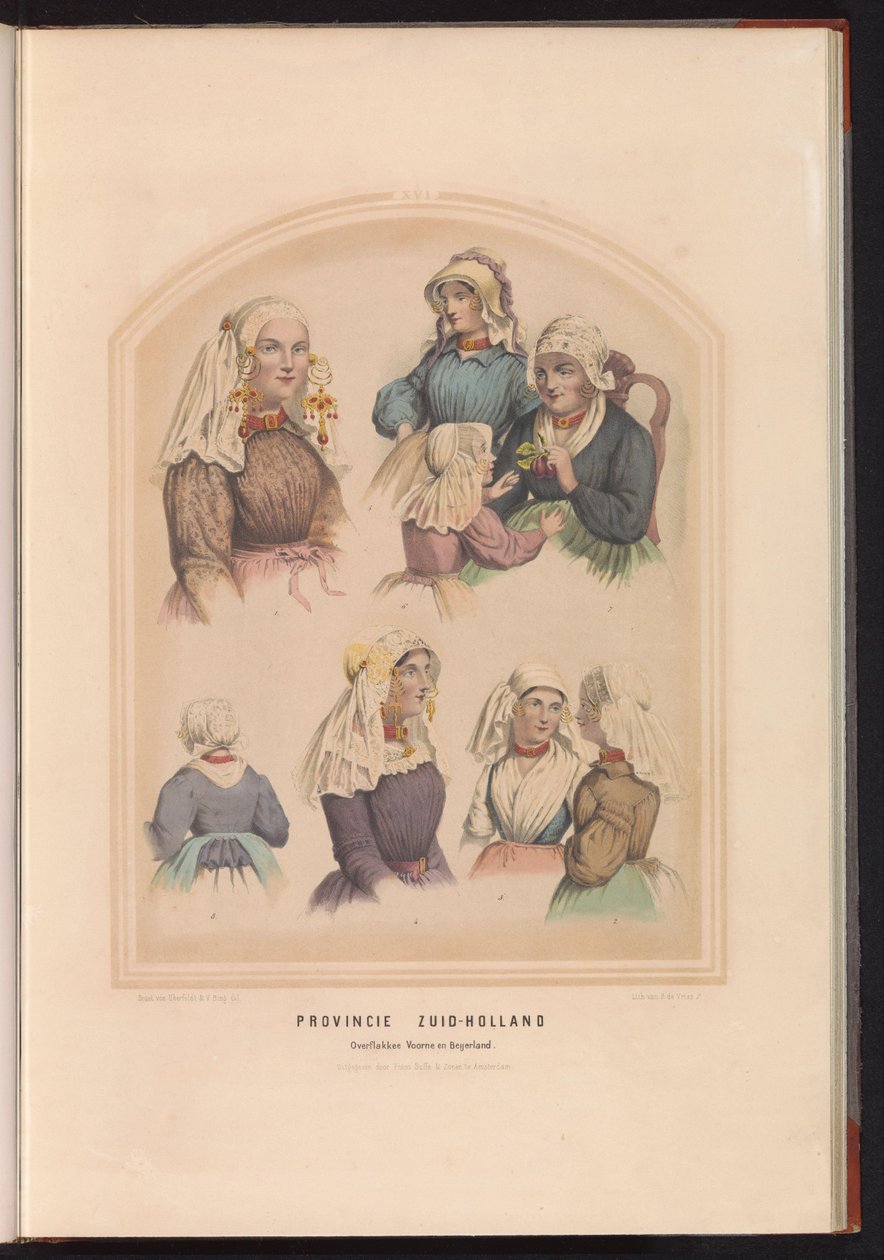 Tradiční kostým Overflakkee, Voorne a Oud-Beijerland v jižním Holandsku, 1857 Provincie Jižní Holandsko Overflakkee Voorne a Beijerland / XVI (název na předmětu) od Ruurt de Vries