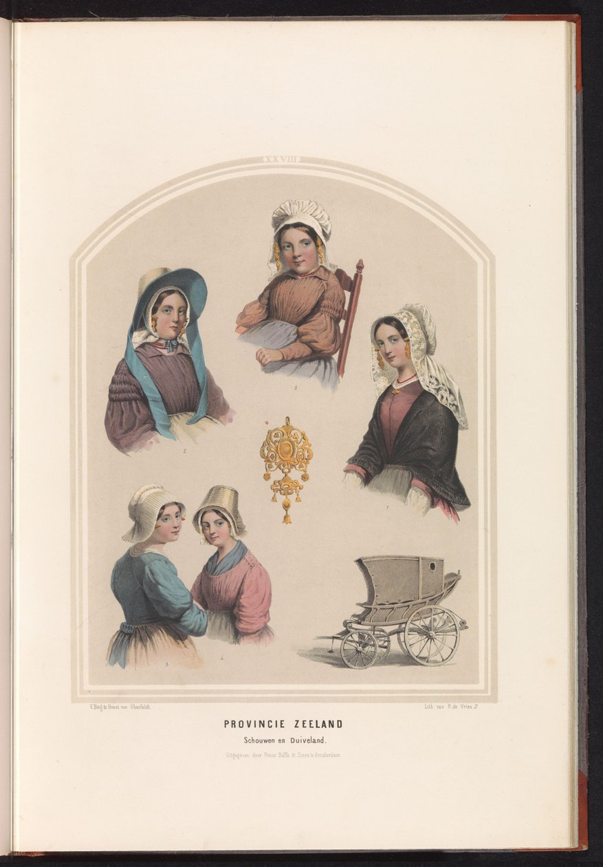 Tradiční kostým Schouwen a Duiveland na Zélandu, 1857 Provincie Zeeland. Schouwen en Duiveland / XXVIII (název na objektu) od Ruurt de Vries
