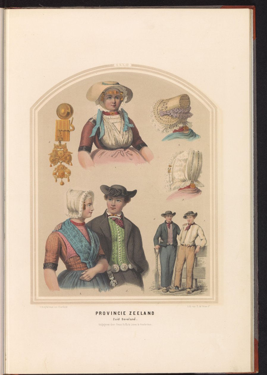 Tradiční kostým ostrova Zuid-Beveland v Zeelandu, 1857 Provincie Zeeland. South Beveland / XXXII (název na objektu) od Ruurt de Vries