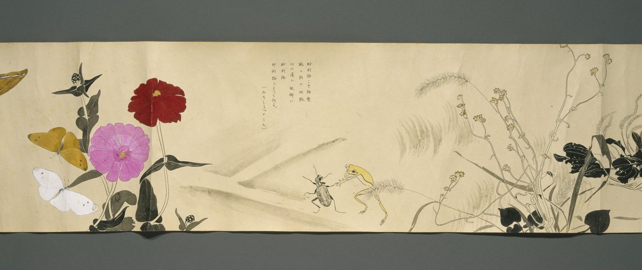Přátelé divoké zvěře (Yasei no Tomo), období Taisho, 7. rok Taisho, kolem 1918 (inkoust a wc na tkaném papíře zdobené slídou) od Ryoka Kawakami