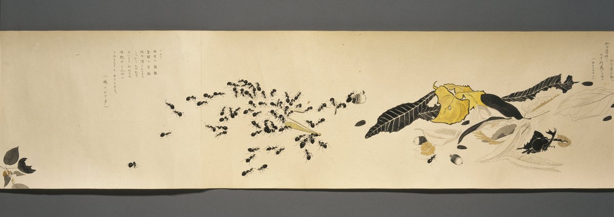 Přátelé divoké zvěře (Yasei no Tomo), období Taisho, 7. rok Taisho, kolem 1918 (inkoust a wc na tkaném papíře zdobené slídou) od Ryoka Kawakami