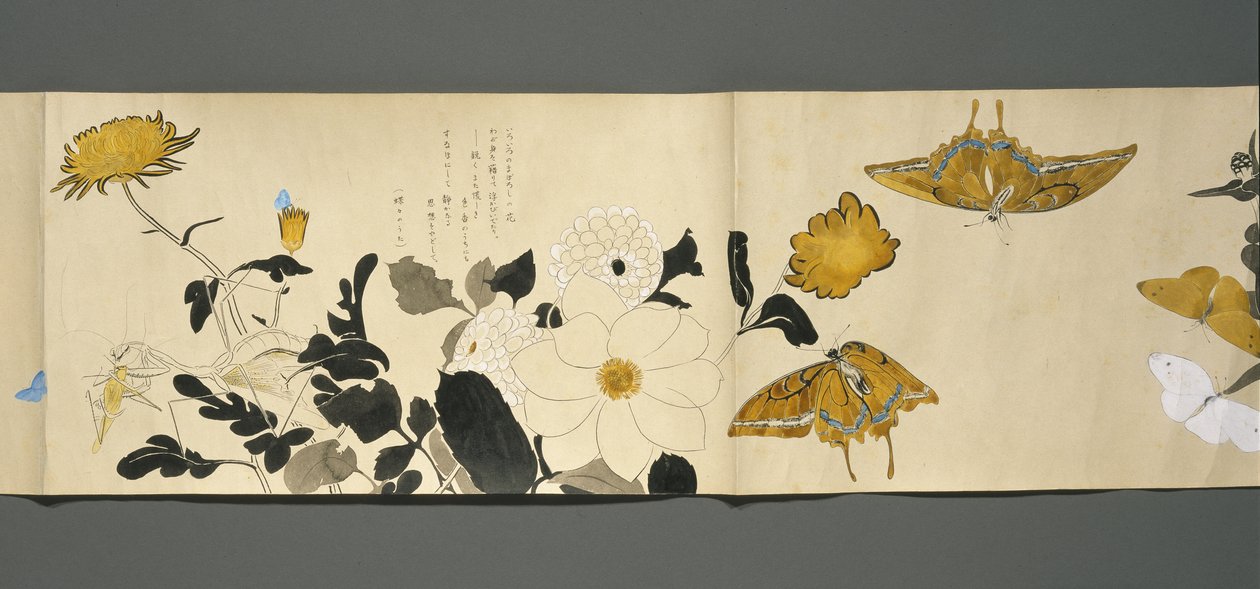Přátelé divoké zvěře (Yasei no Tomo), období Taisho, 7. rok Taisho, kolem 1918 (inkoust a wc na tkaném papíře zdobené slídou) od Ryoka Kawakami